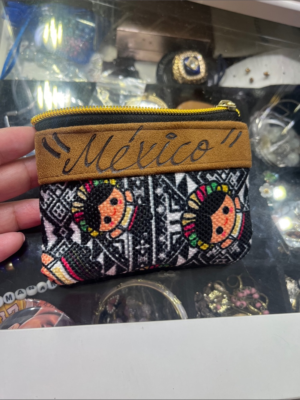 Mexico Embroidered Folk Art Coin Pouch - Black & Brown
